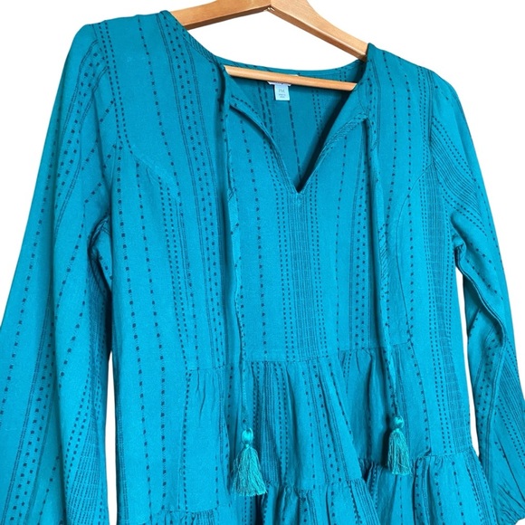 Crown & Ivy forest green,boho,poet sleeve, loose,flowy,layered ruffle skirtSZ-PM - Picture 5 of 10